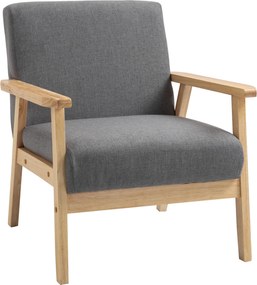 HOMCOM Stylowy Fotel Skandynawski - Lite Drewno, Imitacja Lnu, Szary Kolor, Akcentowy Design | Aosom PL