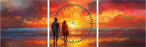 Obraz - Spacer po plaży (z zegarem) (90x30 cm)