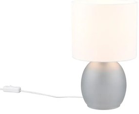 Lampa stołowa w biało-srebrnym kolorze z tekstylnym kloszem (wys. 29 cm) Vela – Trio