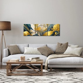 Obraz - Malowanie złotych kwiatów (z zegarem) (90x30 cm)