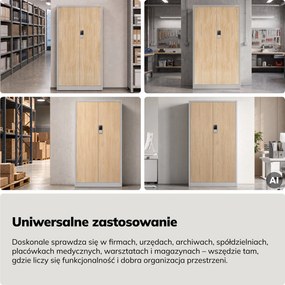Szafa biurowa metalowa z zamkiem na szyfr szara/dąb sonoma, 900x1850x400 mm: DANIEL Eco Design