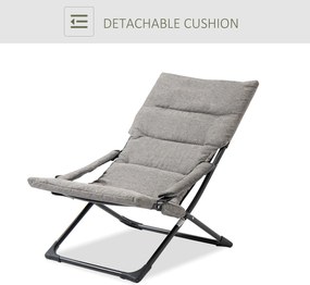 Outsunny Krzesło Składane z Poduszką - Stal Szara 66x94x79cm - Wygodne i Praktyczne