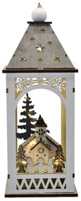 Drewniana latarnia z motywem świątecznym i oświetleniem LED, 11 x 29 cm, ciepła biel