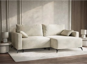 Kremowy rozkładany/ze schowkiem narożnik z tkaniny szenilowej (prawostronny/z szezlongiem) Leon – Maison de Rêve