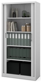 Metalowa szafa biurowa na akta z roletą DAMIAN, 900 x 1850 x 450 mm, szara