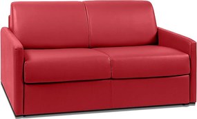 Kanapa 2-osobowa rozkładana typu express z czerwonej ekoskóry z siedziskiem z pianki z pamięcią kształtu - Powierzchnia spania 120 cm - Materac 14 cm CALIFE