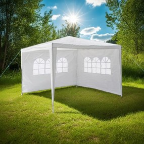 Namiot imprezowy 3×3 m – biały PE, 2 ścianki z oknami