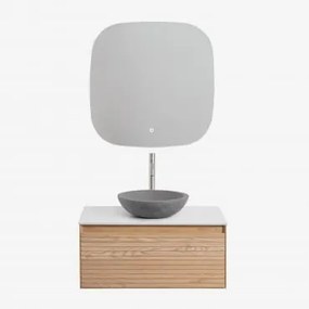 Zestaw Wiszących Mebli Łazienkowych Z Drewna Jesionowego Tedrik Popielaty Brąz & Okrągły Szary Cement Ø40 Cm - Sklum