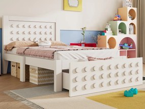 Łóżko dziecięce 90x200 cm - z szufladami i schowkiem pod łóżkiem - ze stelażem listwowym - MDF - Białe (bez materaca)