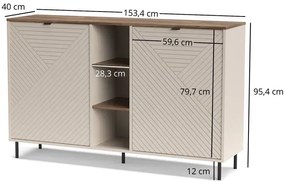 Komoda dwudrzwiowa z półkami kaszmir + dąb castello - Milox 5X