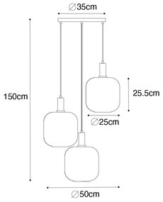 Designerska lampa wisząca czarna z mosiężnym i bursztynowym szkłem 3 światła - ZuzannaDesignerski Oswietlenie wewnetrzne