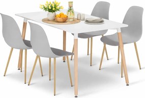 Biały stół + 4 szare krzesła na bukowych nogach W5-H41
