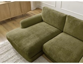 Narożnik z tkaniny szenilowej (lewostronny/z szezlongiem) w kolorze khaki Leonore – Bobochic Paris