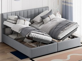 Łóżko ze schowkiem 180 x 200 cm/2 x 90 x 200 cm z wezgłowiem - łóżko modułowe - otwierane z boku - tkanina lniana - szare