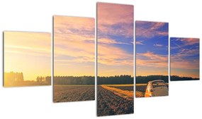 Obraz żółtego samochodu na polu (125x70 cm)
