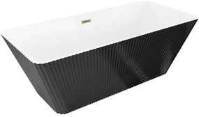 Mexen Tava wanna wolnostojąca ryflowana 170 x 75 cm, biała/czarna, przelew złoty - 52851707575-50