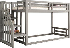 Łóżko piętrowe 90x200 cm - łóżko dziecięce z drabinką i barierką - szare drewno - materac nie jest wliczony w cenę