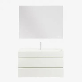 Zestaw Wiszących Mebli Łazienkowych Z Drewna I Forniru Jesionowego Zintegrowany Z Umywalką Ona Biała & Prostokątny - Sklum