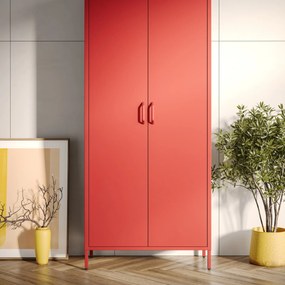 Szafa na ubrania metalowa czerwona FLAVIO, 800 x 1850 x 450 mm