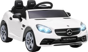 AIYAPLAY Elektryczny samochód dla dzieci, z diodami LED, pasem bezpieczeństwa, klaksonem, muzyką, 3 do 5 km/h, biały, 107 x 62,5 x 44 cm