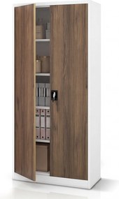 Szafa biurowa metalowa wysoka na dokumenty biała/orzech, 900x1950x400 mm: JAN H Eco Design
