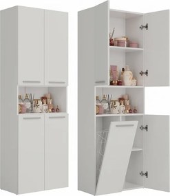 Słupek Łazienkowy Nel 1K DK |  Biały |  60x30x174 cm | Regał Z Koszem