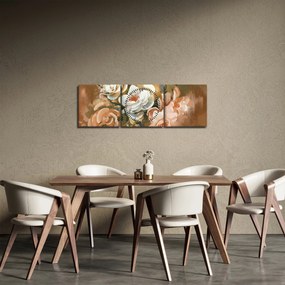 Obraz- Malowany bukiet kwiatów (z zegarem) (90x30 cm)