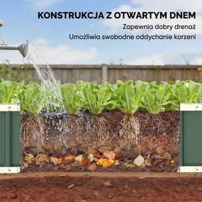Outsunny Podwyższona grządka stalowa, donica z zatrzaskami, zagięta krawędź, inspekt 136 x 52 x 31 cm Jasnozielony | Aosom PL