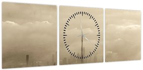 Obraz miasta w chmurach (z zegarem) (90x30 cm)