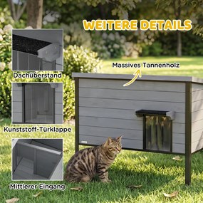 PawHut Wodoodporny domek dla kota z otwieranym dachem i wyjmowaną podłogą, wejście, dla 1-2 kotów do 12 kg, 85x55x70 cm, Jasnoszary | Aosom PL