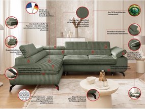 Zielony sztruksowy narożnik (lewostronny/w kształcie litery L) Marbeya – Ropez