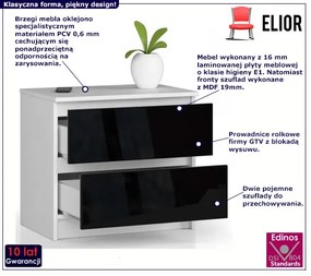 Minimalistyczna komoda do sypialni biała + czarny połysk - Parin 4X