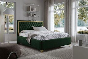 Ciemnozielone łóżko tapicerowane z pikowanym zagłówkiem H2-D11