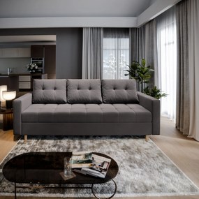 Masseno Sofa MILO z funkcją spania i pojemnikiem na pościel, Rozkładana sofa - Szary, PAROS 06