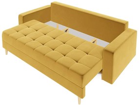 Musztardowa welurowa sofa rozkładana C5-T55