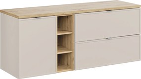 Szafka łazienkowa Bella 140 cm z koszem na pranie i regałem, kaszmir/dąb artisan