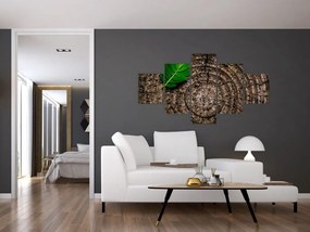 Obraz liścia na pniu drzewa (125x70 cm)