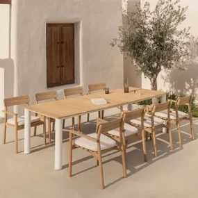 Zestaw Prostokątnych Stołów 260x100 Cm Z Aluminium I Drewna Tekowego Sirka Oraz 8 Krzeseł Ogrodowych Z Podłokietnikami Z Drewna - Sklum
