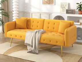 Wielofunkcyjna kanapa 2-osobowa - regulowane oparcie - regulowane podłokietniki - Welur - Żółty