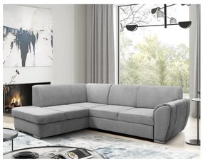 Narożnik rozkładany z pojemnikiem na pościel w układzie L SERPA, lewy, szary