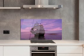 Szkło do Kuchni na Ścianę Statek pod Fioletowym Niebem