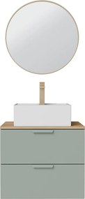 Wisząca szafka łazienkowa z umywalką wpuszczaną w blat kwadratową, baterią i lustrem – Szałwiowa zieleń – S60 cm – AVORELI