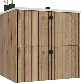 Szafka  Łazienkowa TIGO 60 2S | Dąb Evoke | 60x47x59 cm | Szafka wisząca, 2 szuflady, umywalka