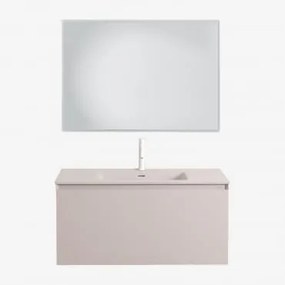 Zestaw Wiszących Mebli Łazienkowych Zintegrowany Z Umywalką Macrae Nature & Prostokątna Lampa Led I Przeciwmgielna 100x70 Cm Riben & Biała ↑20 Cm Z Pr