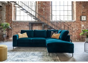 Turkusowy aksamitny rozkładany narożnik (prawostronny) Lofty Lilly – Miuform