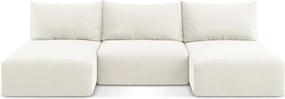 Kremowy aksamitny rozkładany narożnik ze schowkiem (w kształcie litery U) Kalena – Makamii