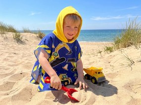 Dziecięce ponczo LITTLE BUILDER niebieskie Rozmiar: 60 x 120 cm