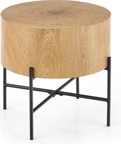 Stolik kawowy okrągły Liviano 45 cm z metalowymi nogami - dąb naturalny / czarny