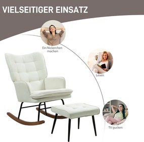 HOMCOM Fotel bujany z podnóżkiem, delikatny system bujania, imitacja lnu, 64 x 89 x 90 cm, kolor kremowy