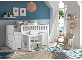 Białe podwyższone łóżko dziecięce z litego drewna sosnowego ze schowkiem i stelażem 90x200 cm Scott – Vipack